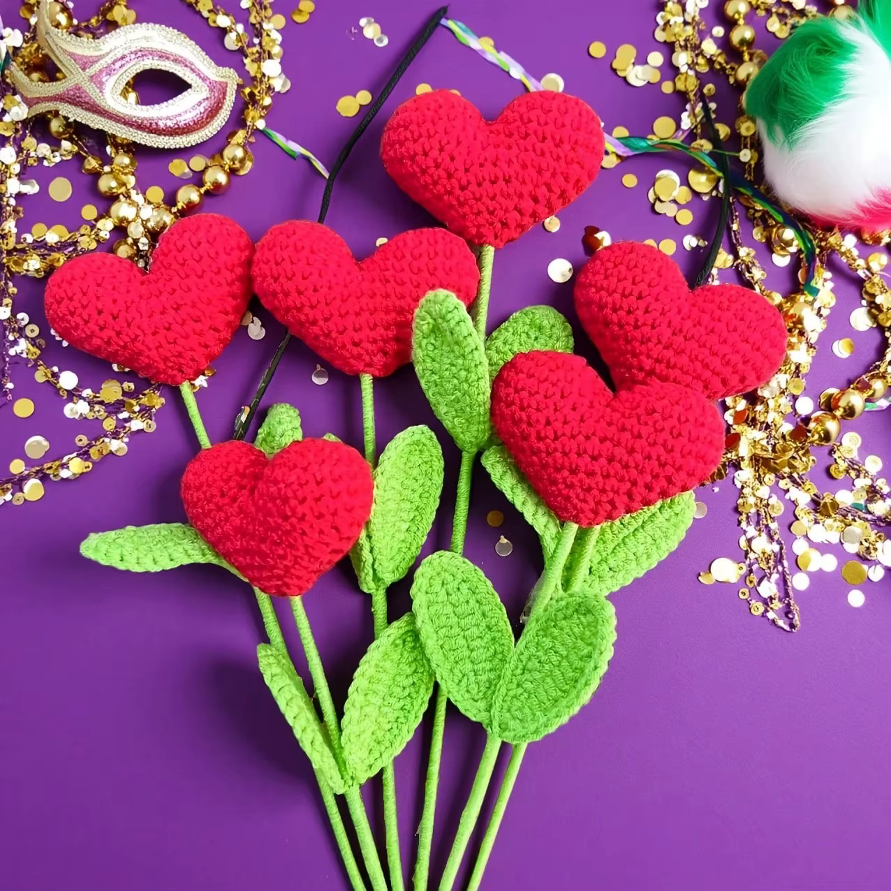 Bouquet de fleurs en forme de cœur au crochet fait à la main
