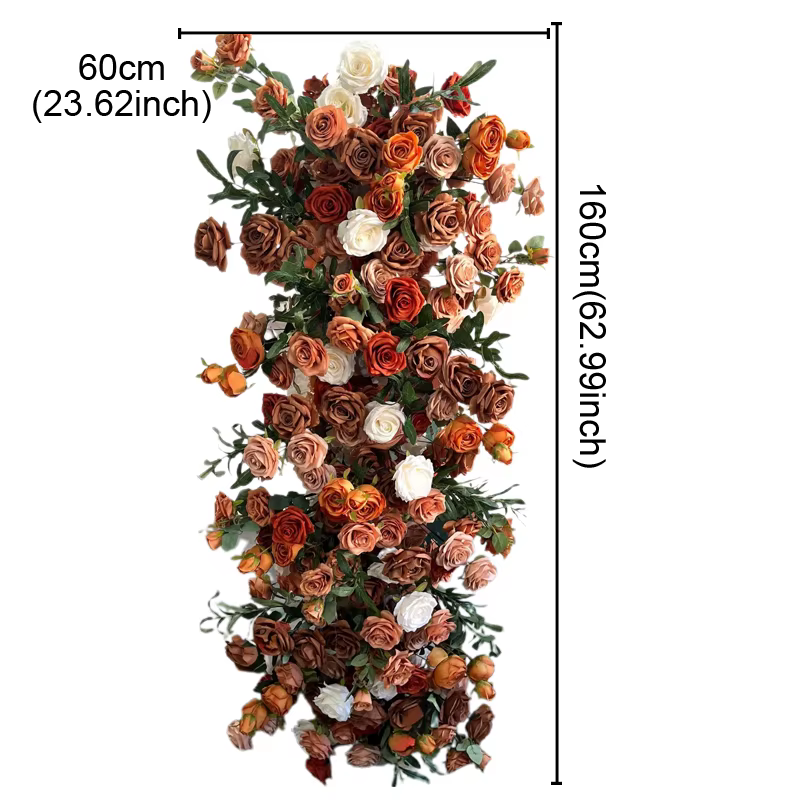 Décor de fond de scène de mariage en fleurs de rose 5D orange caramel