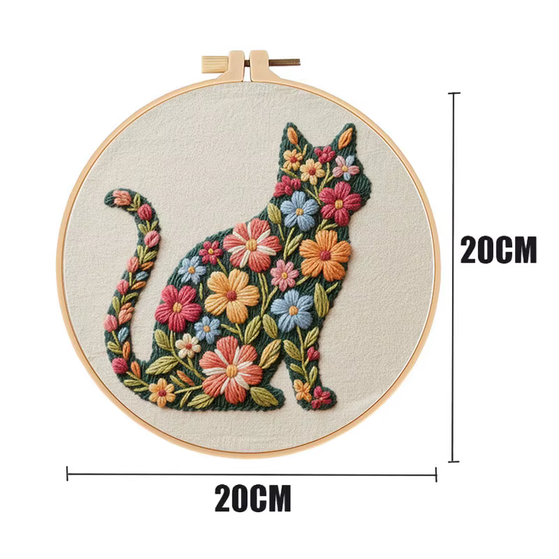 Kits de broderie motif chat fleuri, fournitures de couture à la main et de point de croix, supports, modèles et ensembles pour kits DIY faits main et artisanat pour adultes