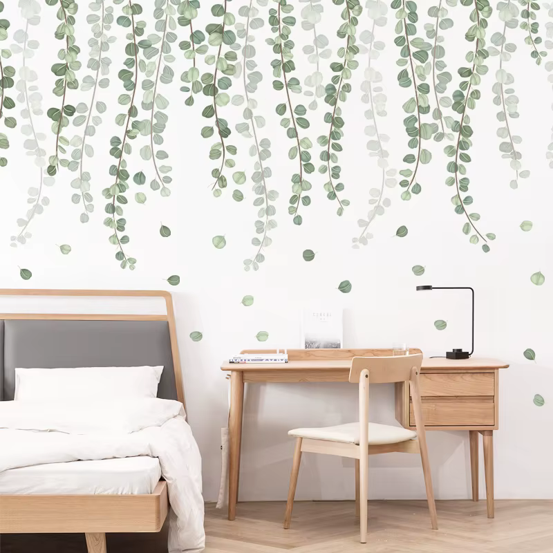 Autocollant mural nordique vignes vertes Nature pour salon chambre maison fleur fond décoration murale auto-adhésif