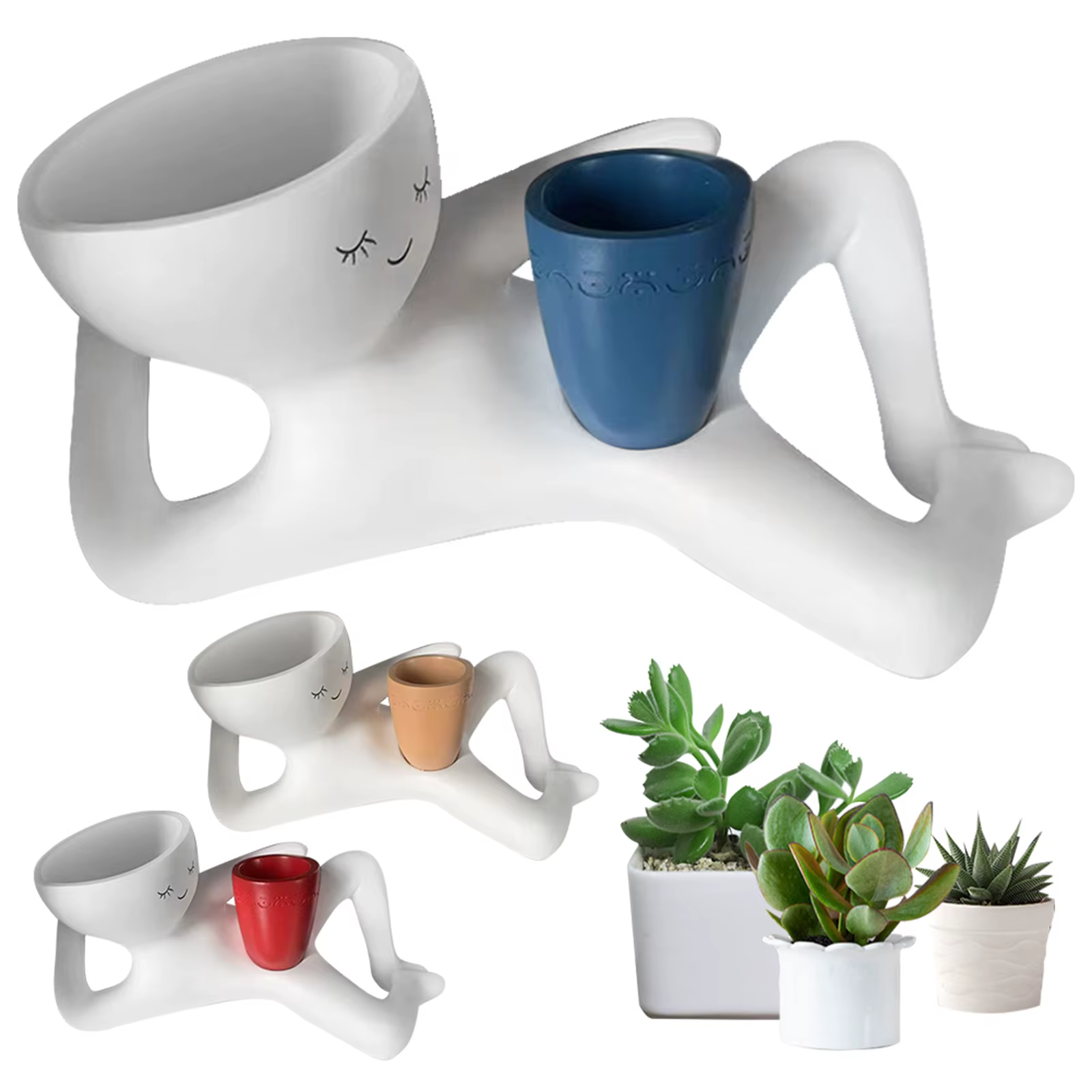 Pot de fleurs amusant en résine « Lazy Guy » avec trou de drainage, figurine unique allongée, pots à succulentes pour la décoration de la maison et du jardin