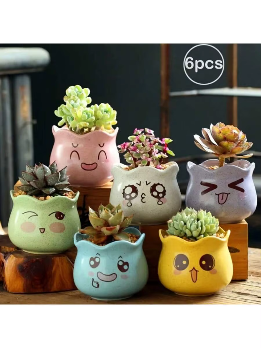 6 pièces/ensemble de pots de fleurs en céramique mignons de style dessin animé