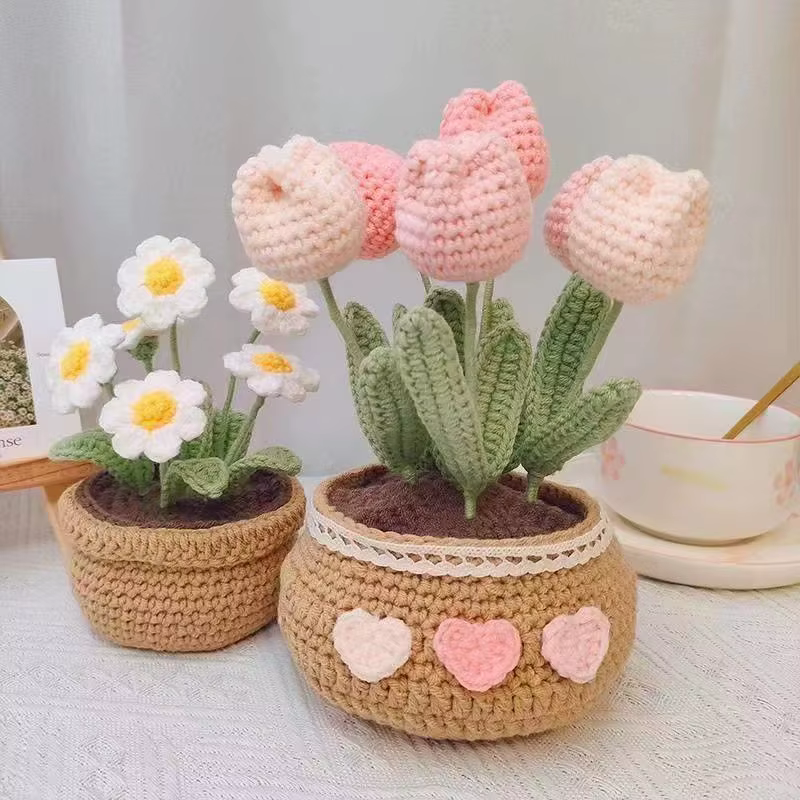 Kit de tricot et crochet fait main en forme de plante de fraise en pot