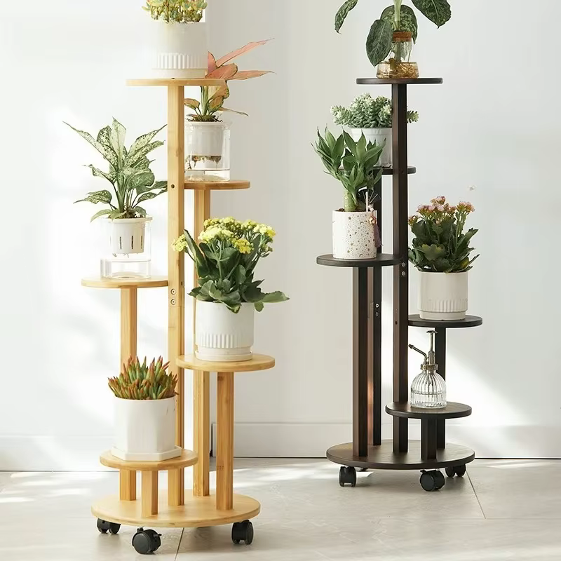 Support roulant pour plantes en bambou
