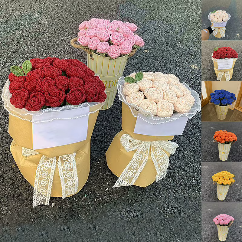 Zones de fleurs artificielles au crochet de roses faites à la main