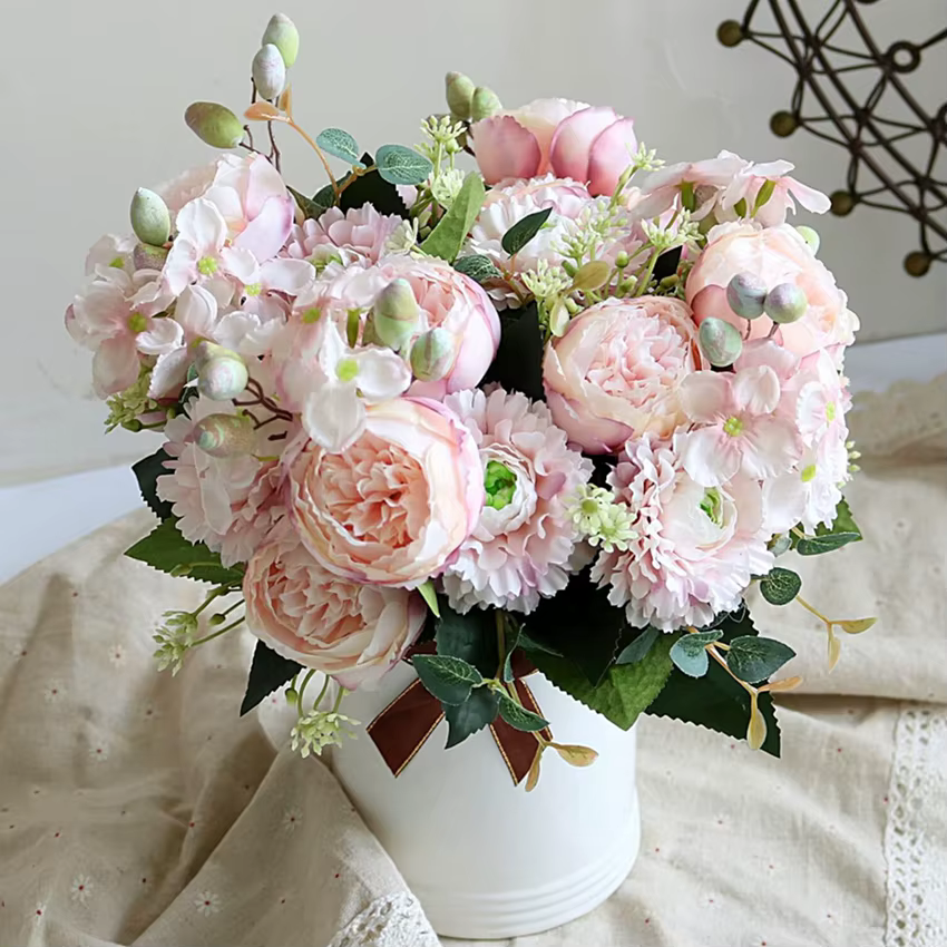 Fleurs artificielles Venus Rose Bouquet De Soie