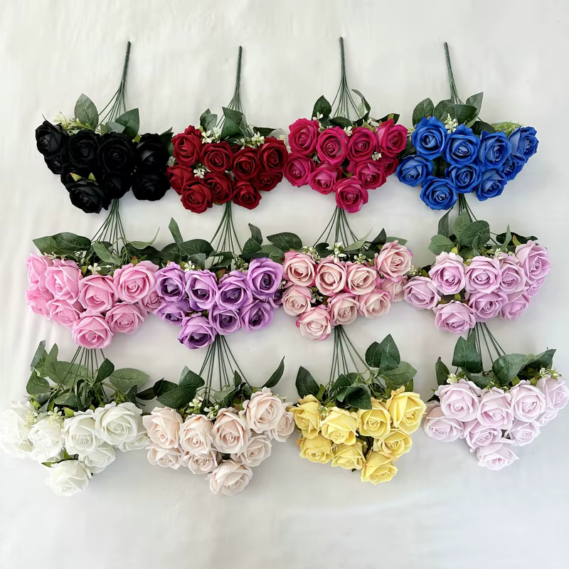 Bouquet de fleurs en perles, accessoires d'arrangement floral, accessoire photo, cadeau de la Saint-Valentin, décoration de vase de table, 9 têtes A3280