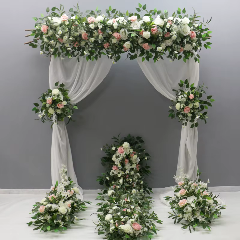 Guirlande de fleurs artificielles feuilles d'olivier et roses