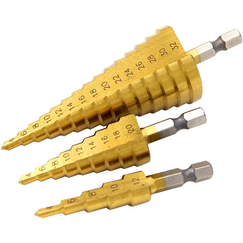 Foret étagé à tige hexagonale plaquée titane, rainure droite, ensemble d'accessoires d'outils, offres de forets Wildoda, 3mm, 12/4mm, 12/4mm, 20/4mm, 32mm