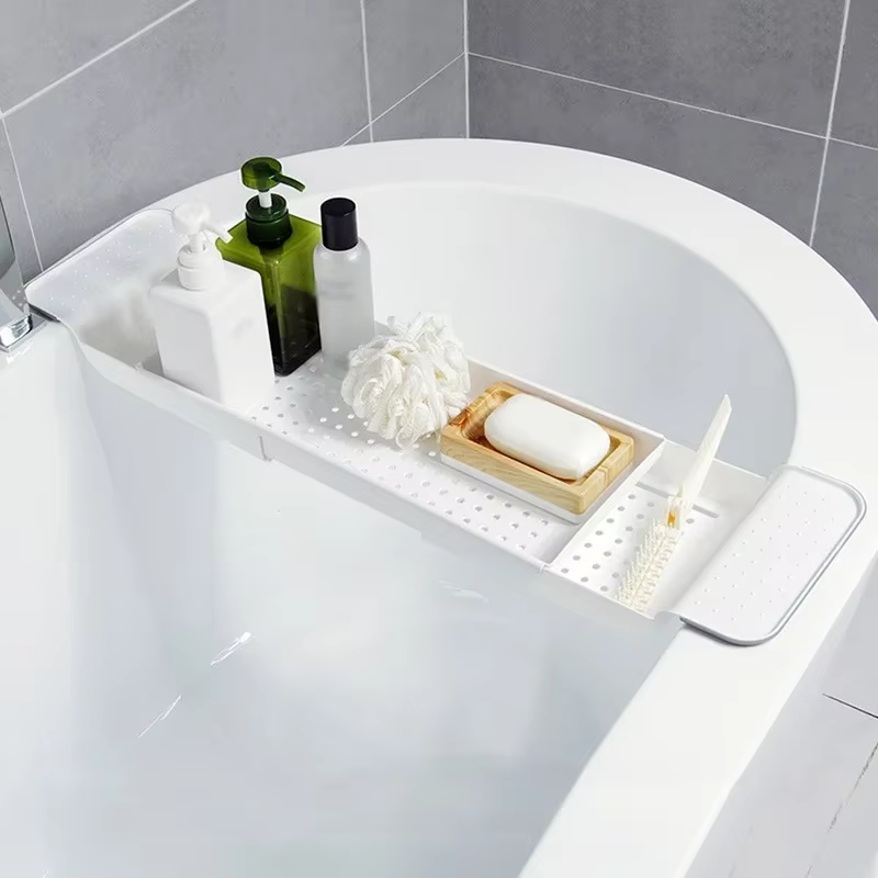 Étagère de baignoire extensible, plateau de salle de bain, caddie de douche, support de baignoire en bambou, porte-serviettes, support de livre, organisateur de rangement, accessoires