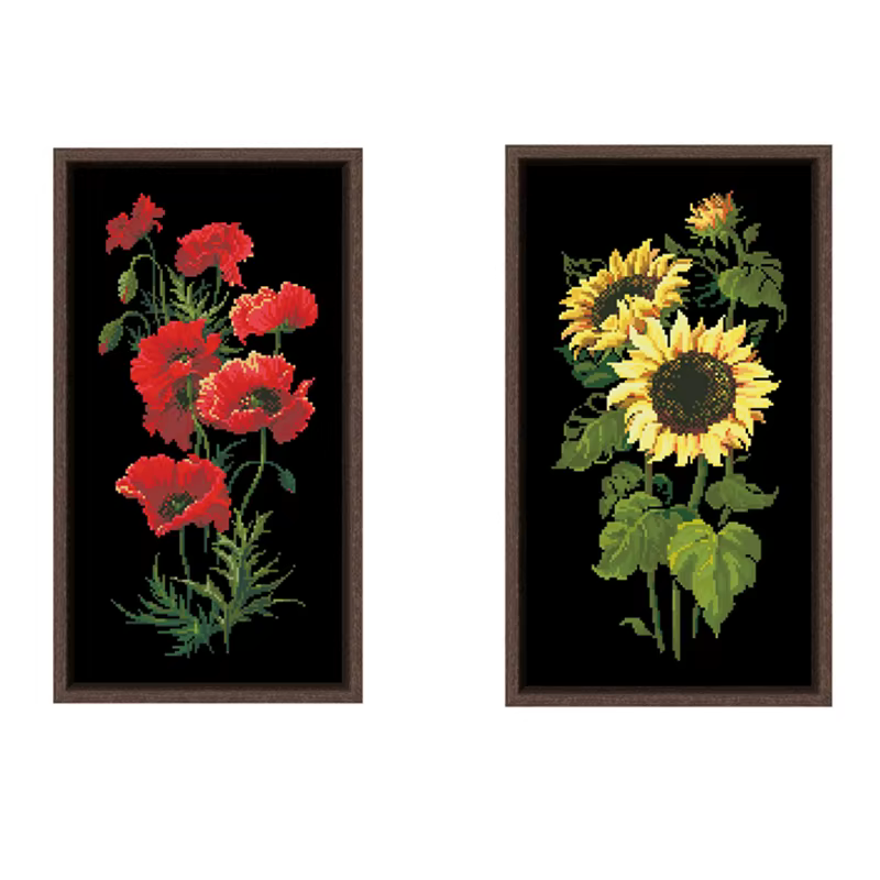 Coquelicot rouge fleurs point de croix paquet plante ensembles aida 18ct 14ct 11ct tissu noir personnes kit broderie couture à la main travaux manuels