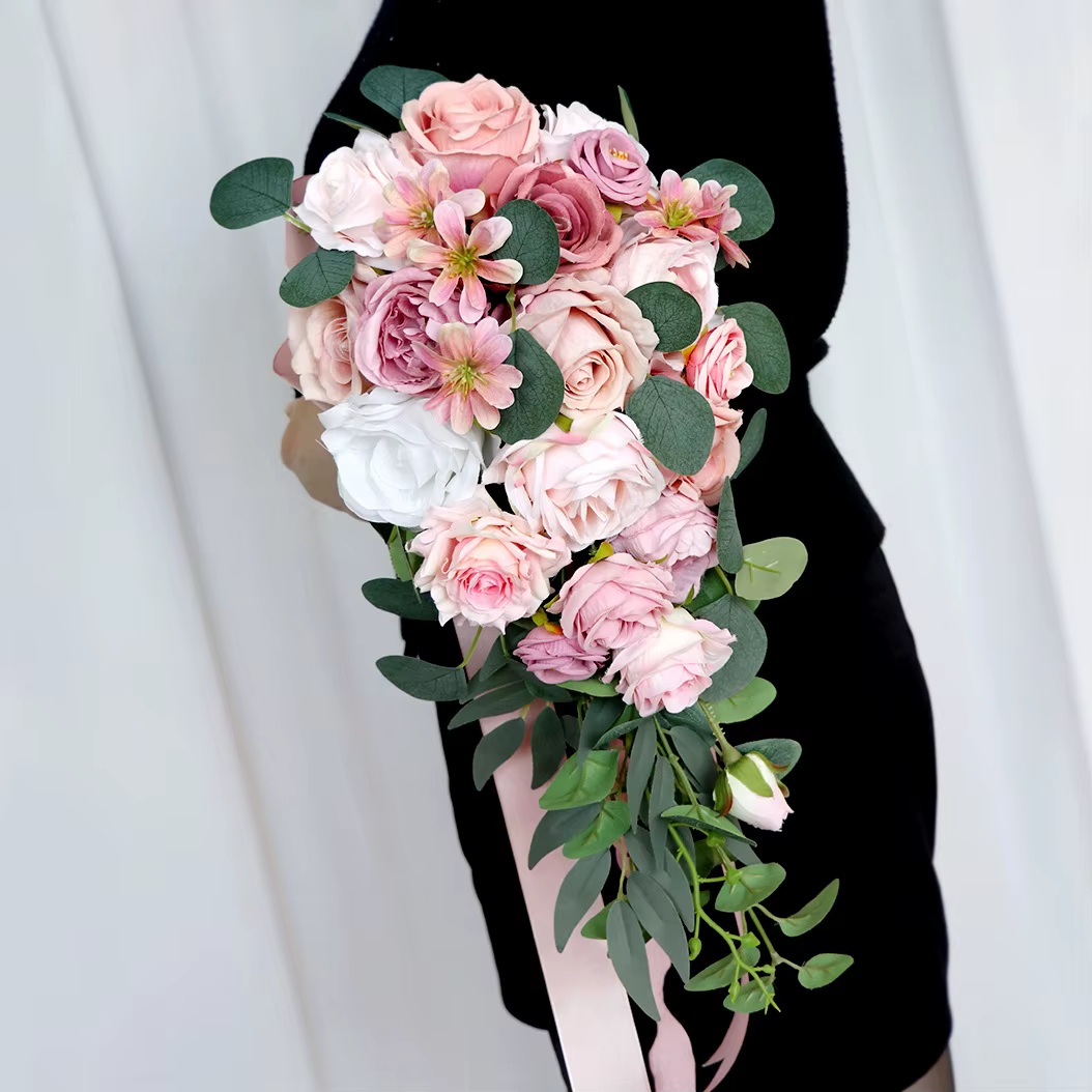 YeeNanee-Bouquets de Patients en Cascade Rose et Bleu