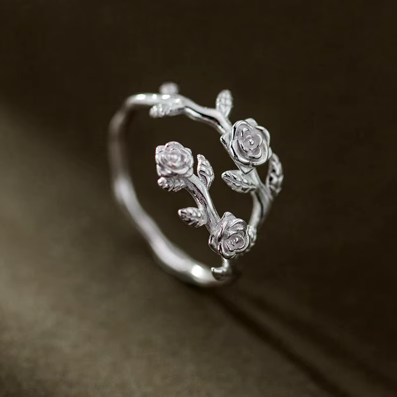 Bague Fleur Élégante en Argent Sterling 925 Buyee, Bague Ouverte Rose pour Femme et Homme, Bijoux Fins Tendance pour Couples, Cadeau Idéal