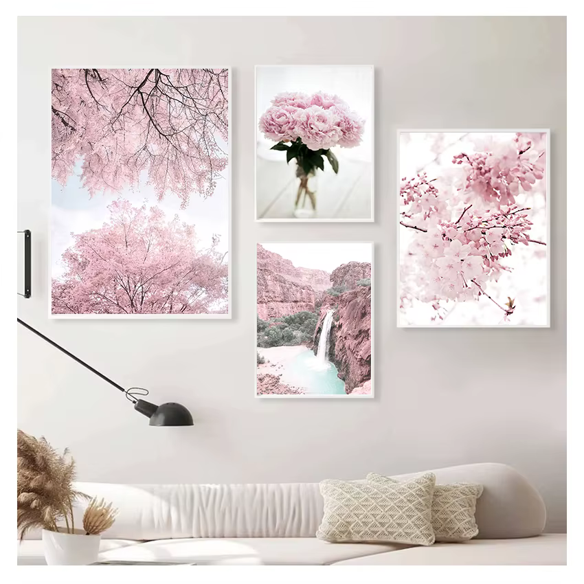 Affiches et imprimés nordiques de montagne de fleurs