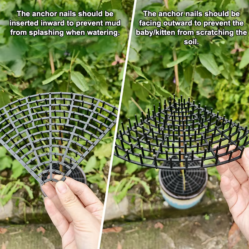 Protecteur de sol pour pot de plantes à double usage avec grilles découpées à pointes