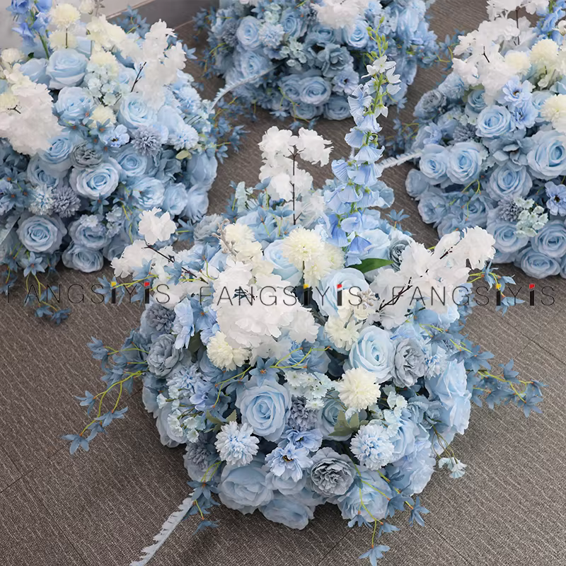 Bébé bleu rose delphinium grande boule de fleurs centre de Table événement décor de mariage route plomb artificiel Arrangement Floral Bouquet