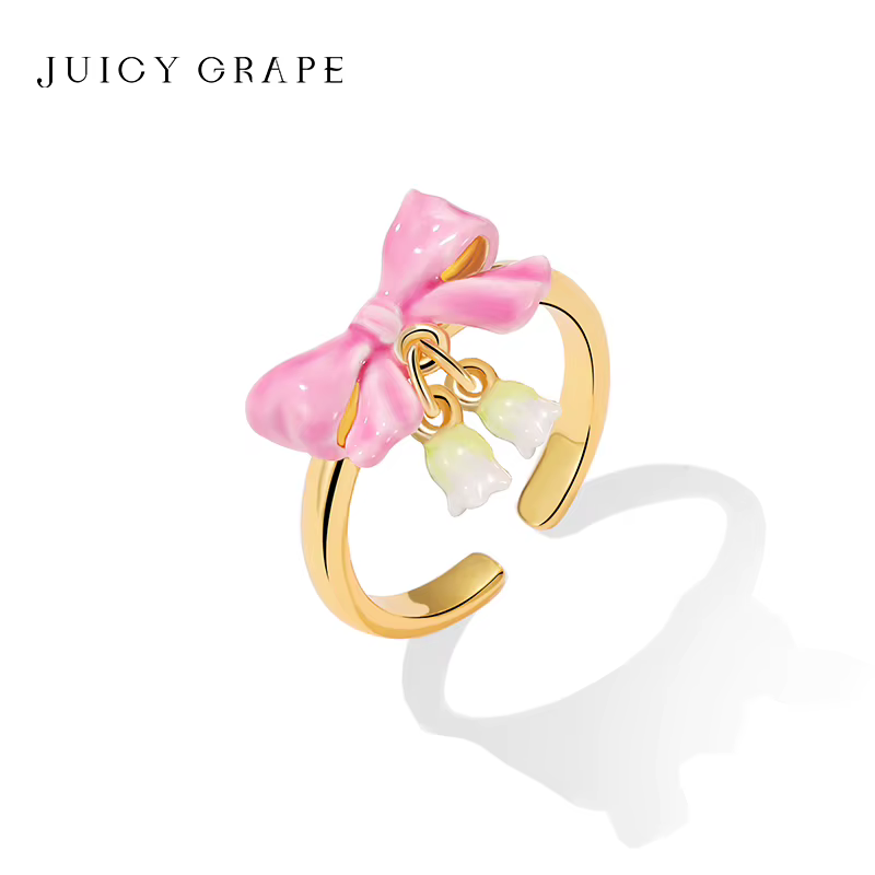 JUICY GRAPE-Bague à Nministériels d Rose pour Femme, Anneau de Bellflower, Fait à la Main, Émaillé, Élégant, Plaqué Or 18K, Cadeau Spécial