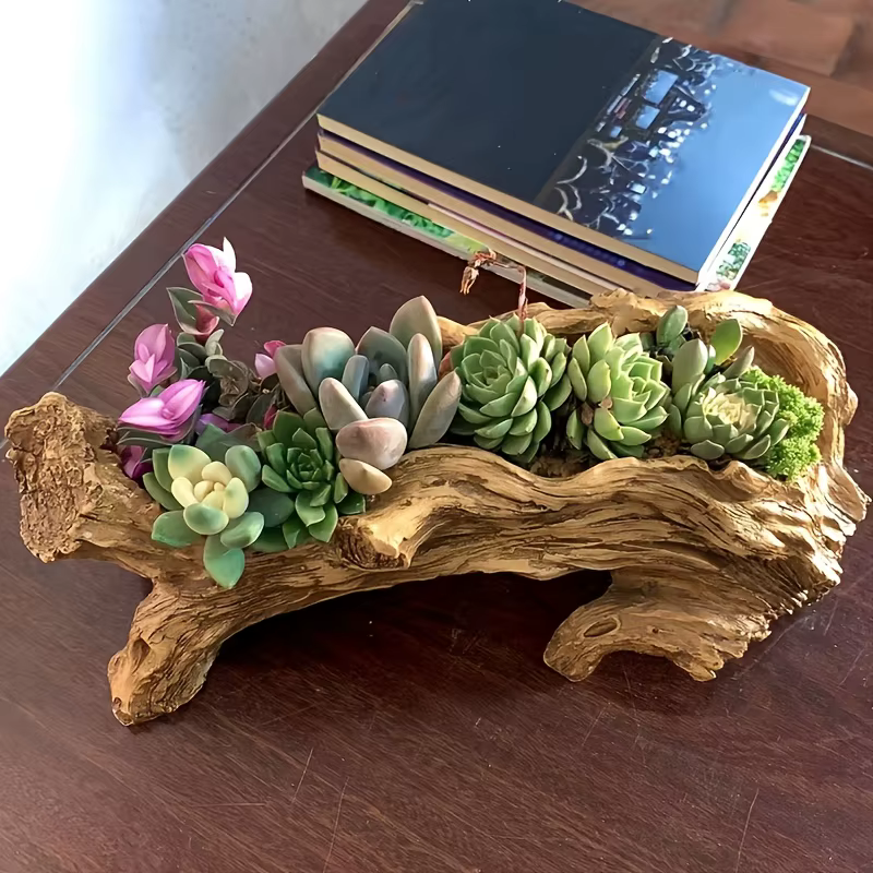 Jardinière unique en forme de souche d'arbre rétro