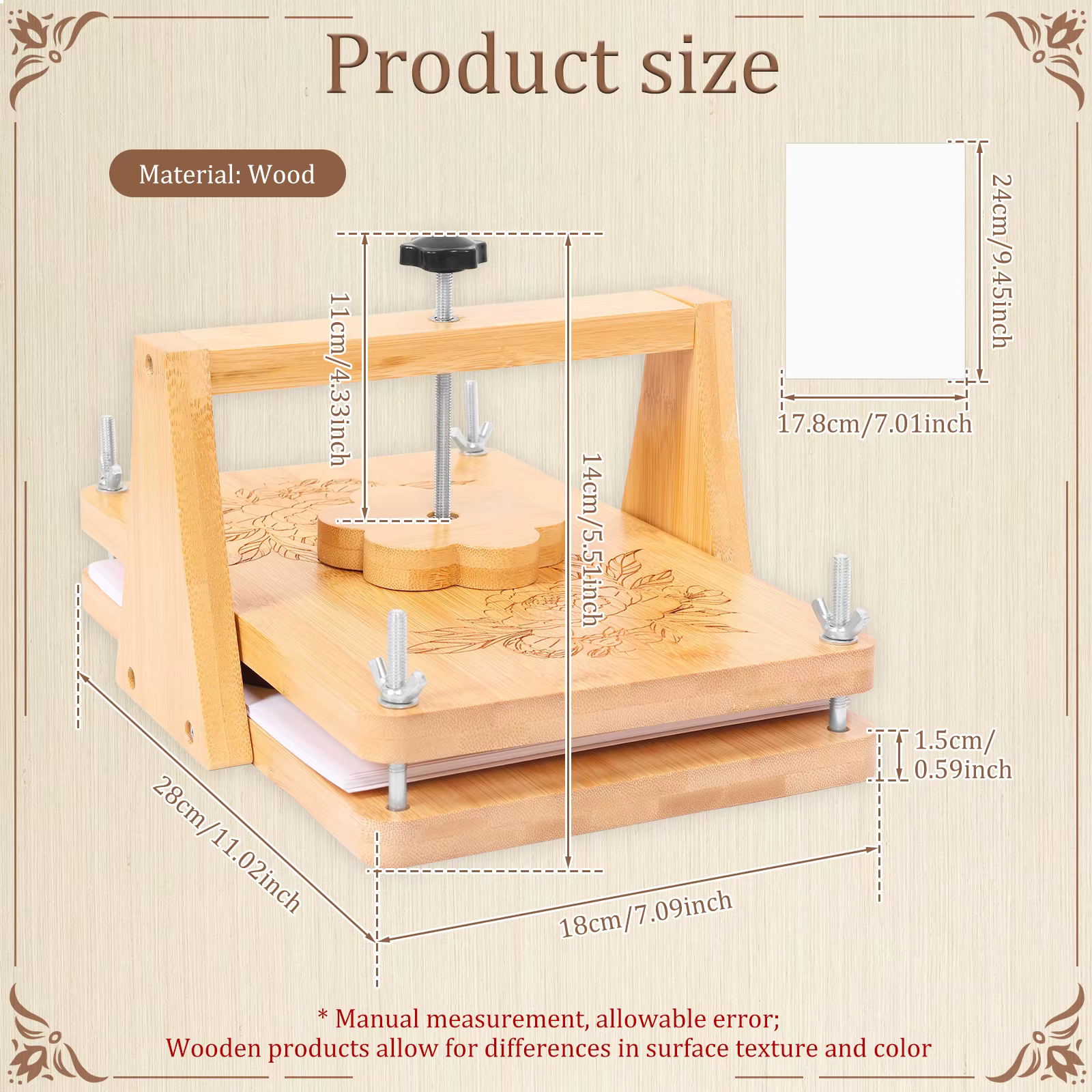 Kit de presse à fleurs grand format 11 x 7 pouces, kit de pressage de fleurs en bois DIY avec accessoires pour spécimens de plantes séchées, mariage, art DIY