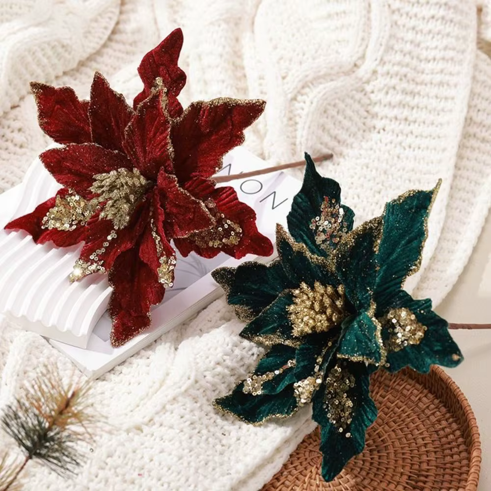 Fleur de noël à paillettes suspendues