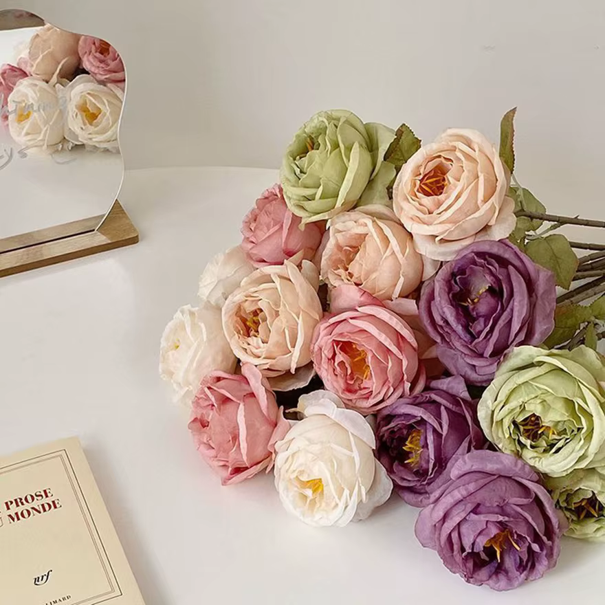 Artificialflower Caramel Rose Haute Qualité Jardin Cour De Mariage Mariée Bouquet Couronne Maison Table Vase Festival Bricolage Cadeau Décor