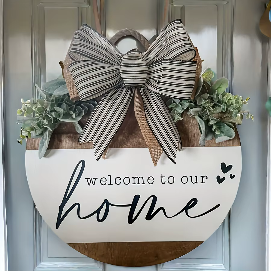 Panneau de bienvenue couronne de porte suspendue ronde en bois verdure plante feuilles maison chambre mur Art café