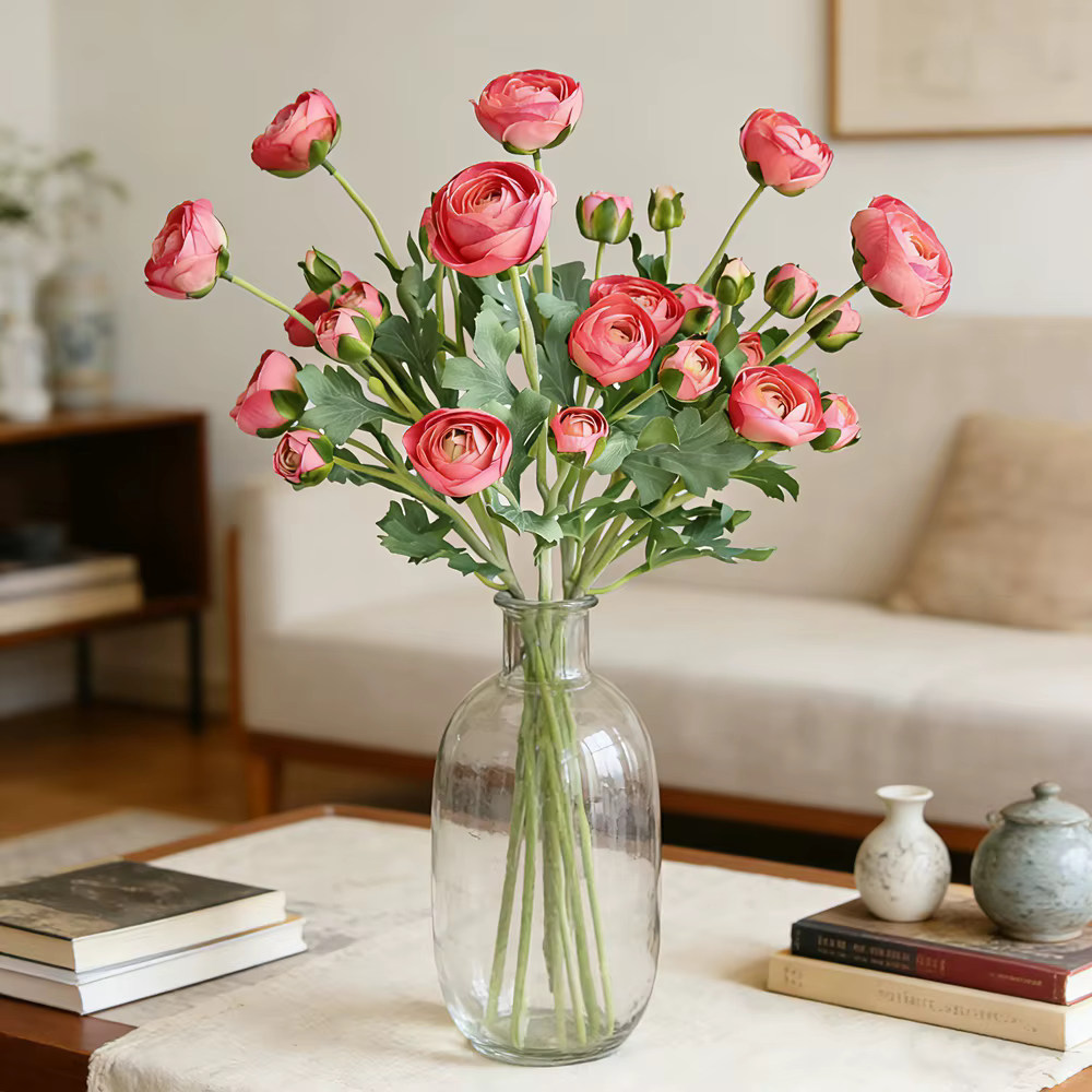Fleurs artificielles de ranunculus avec tige au toucher réaliste