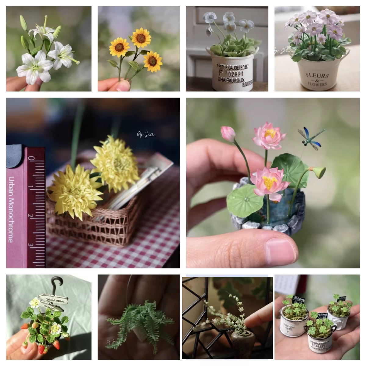 Plantes miniatures en argile faites à la main - Verres de lys
