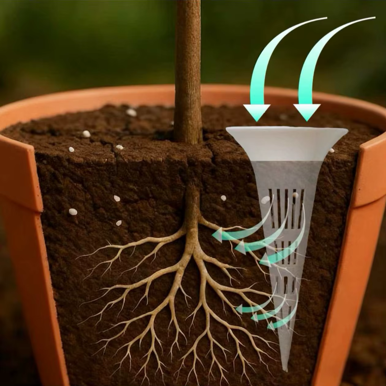 Dispositif d'arrosage respirant pour plantes coniques