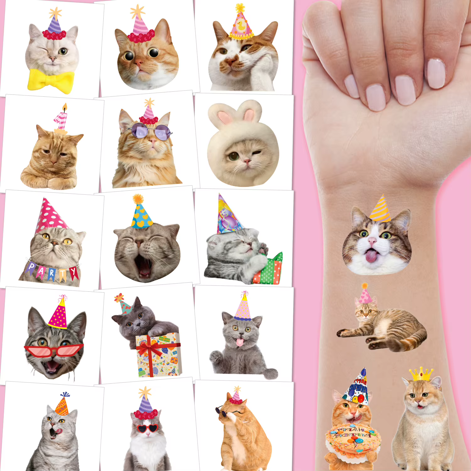 Tatouages temporaires Super mignons pour animaux de compagnie, fournitures de fête d'anniversaire sur le thème des animaux de compagnie, décorations pour cadeaux, faux tatouage, 10 feuilles