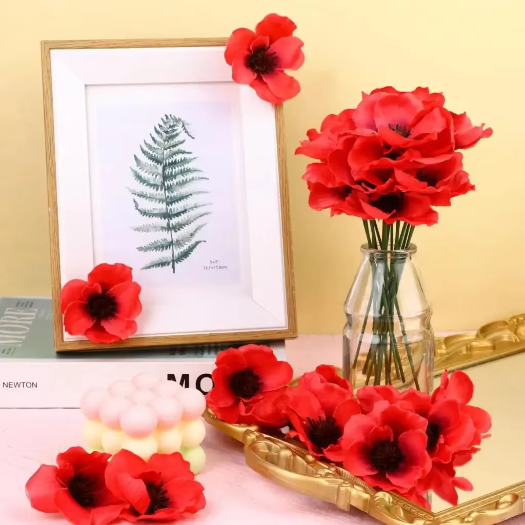 6/12 pièces de fleurs de coquelicot rouges réalistes - Coquelicots artificiels pour la couleur et le volume