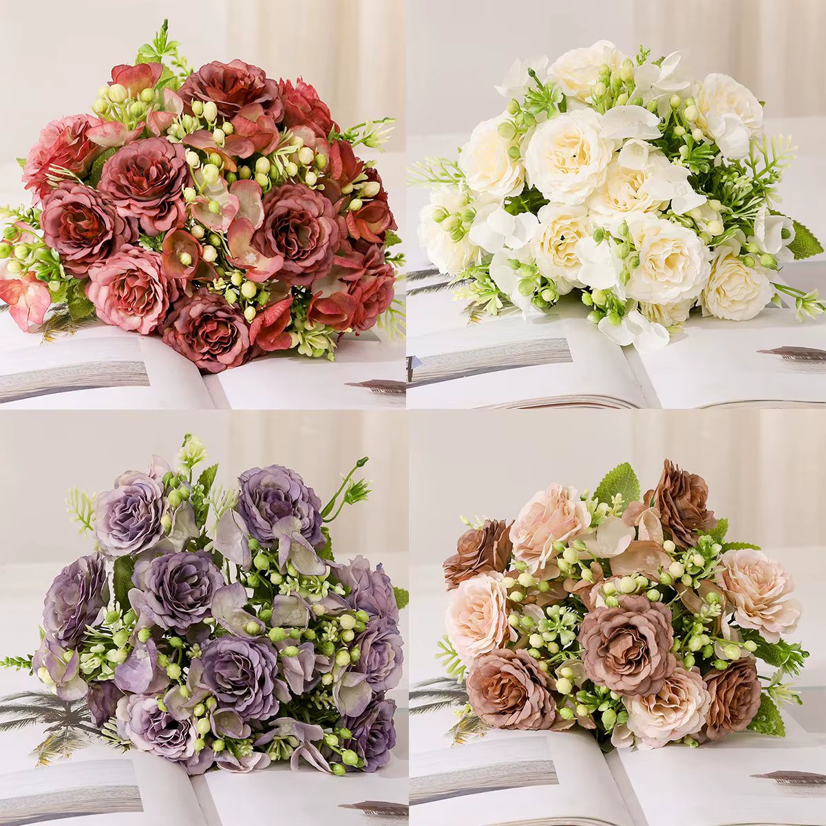 Bouquet de fleurs artificielles en soie vintage