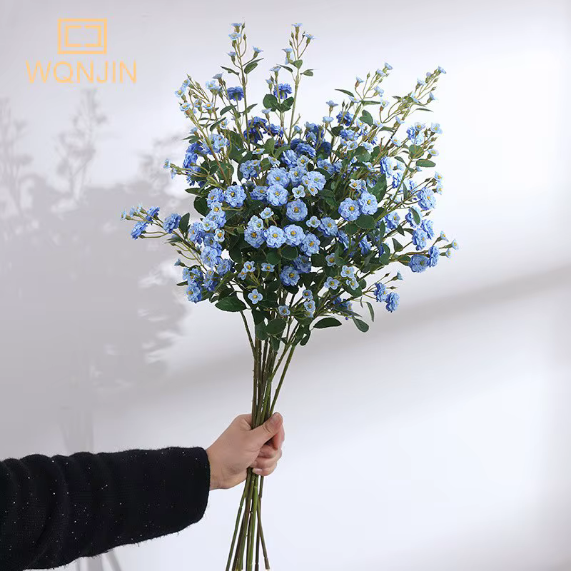 WQNJIN 75 cm bleu haute qualité européenne Mini Roses longue branche fleurs en soie artificielle maison Table pièce maîtresse décor de chambre