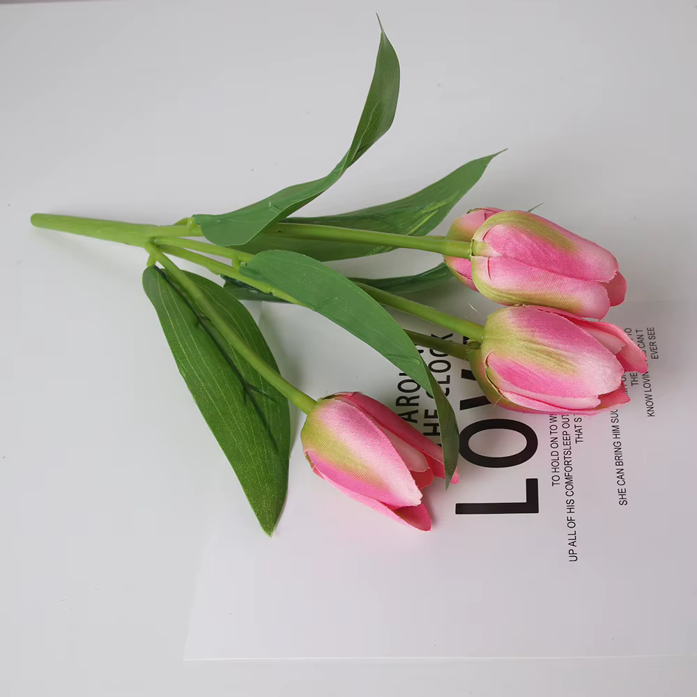 5 tulipe Simulation Bouquet Style Pastoral En Soie Tissu Faux Fleurs De Mariage Décoration Plante Verte En Pot Accessoires