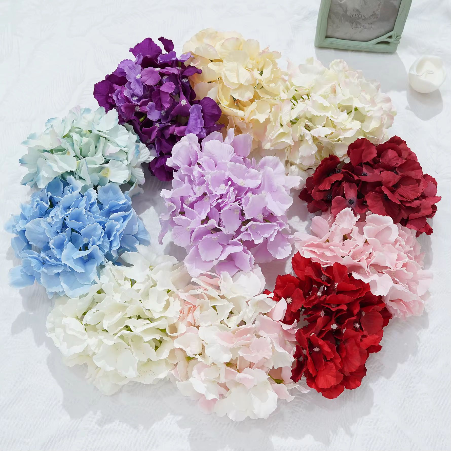 15 pièces/lot 18CM 54 pétales grandes têtes florales d'hortensia fleurs artificielles maison bricolage décoration de jardin de mariage faux flotteurs mur fête