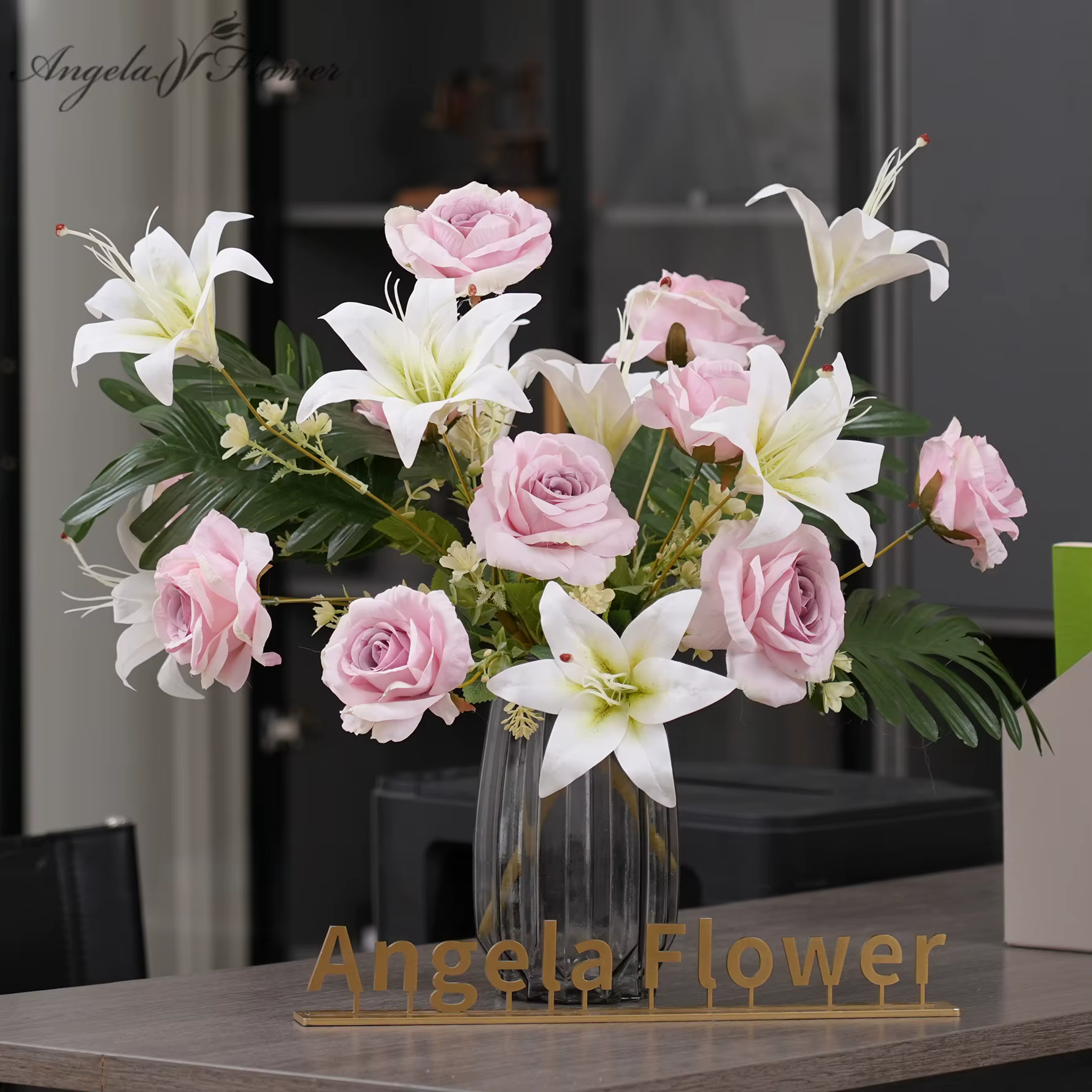 Bouquet de roses de lys artificielles en soie