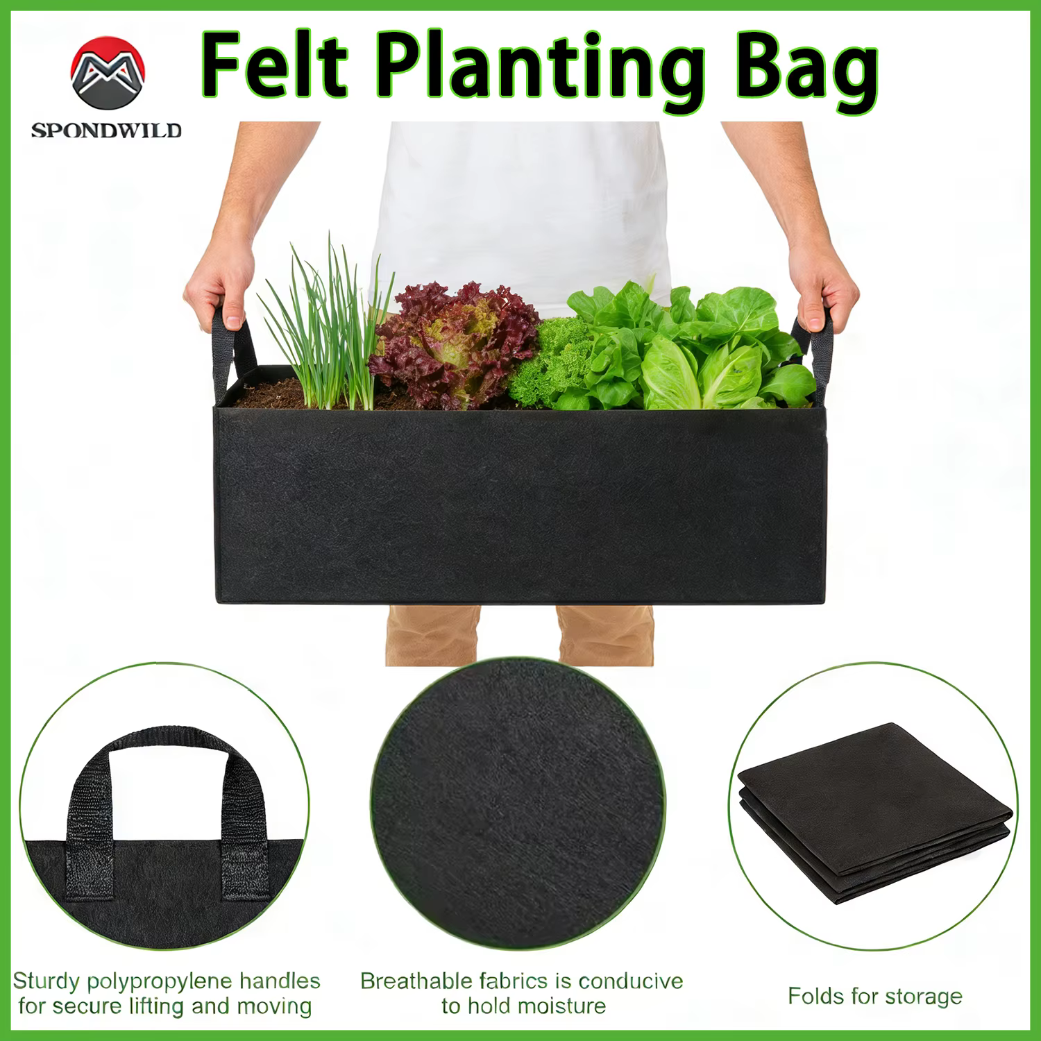 Sac de plantation carré respirant, seau de culture Non tissé avec conception de contrôle des racines, peu encombrant et pliable pour un jardinage polyvalent