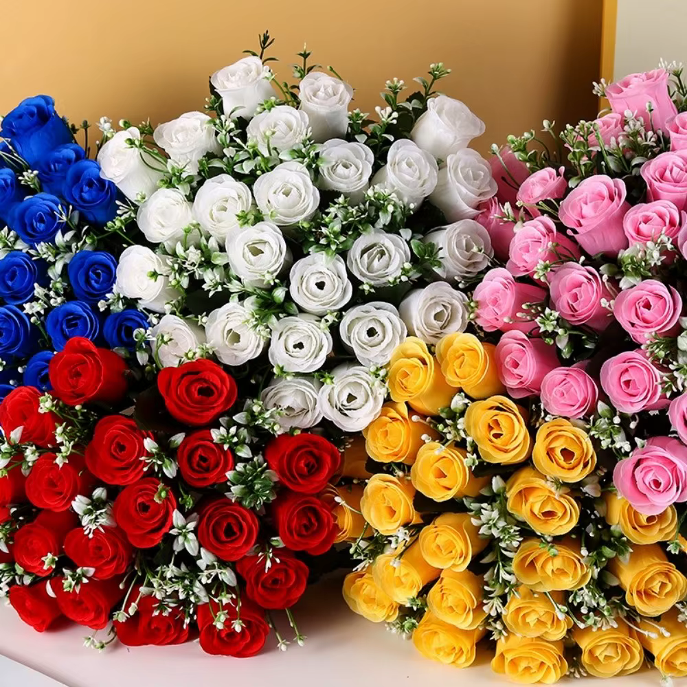 24 Têtes de Fleurs Artificielles Mini 7 Couleurs pour la Saint-Valentin