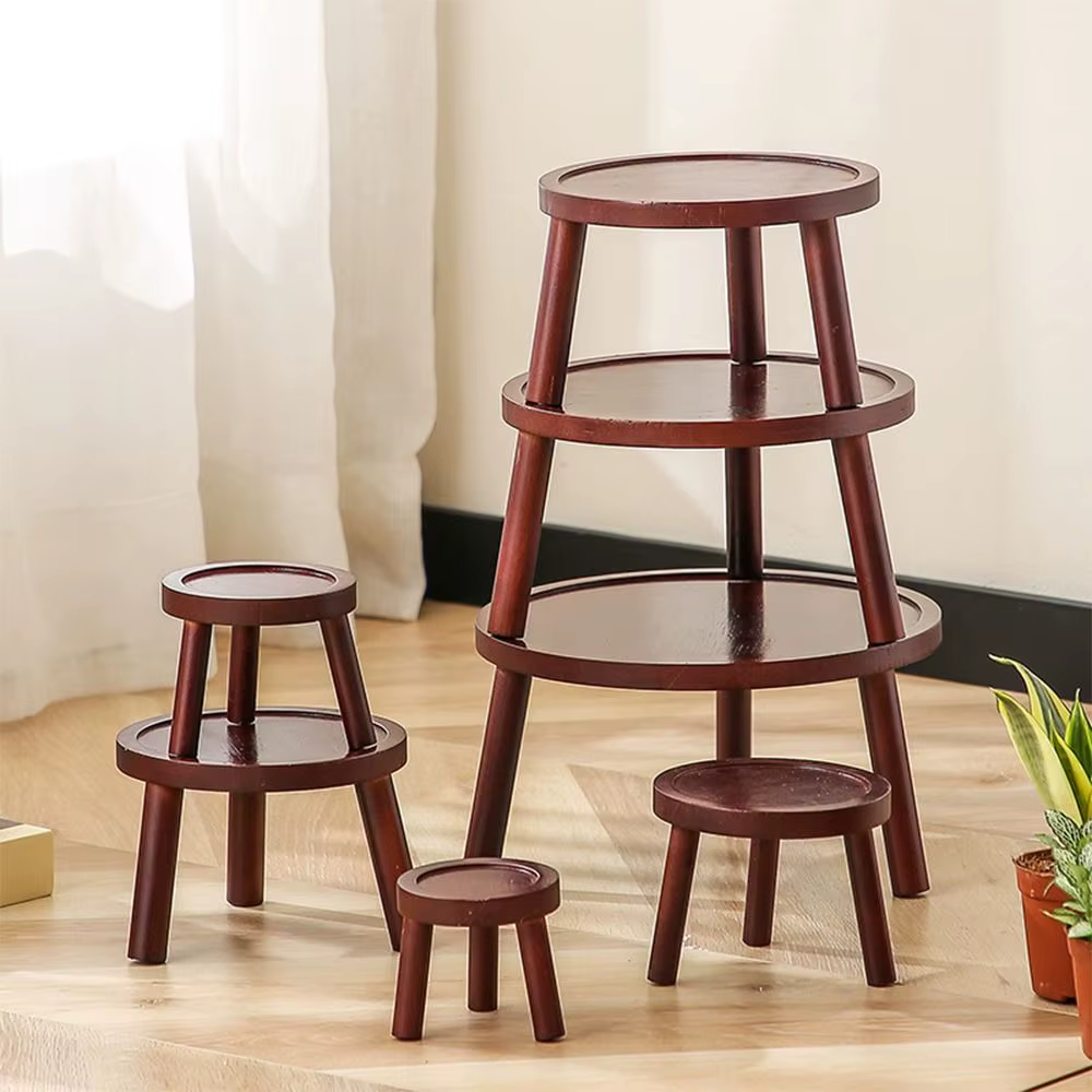 Plateau de pot de fleurs rond en bois