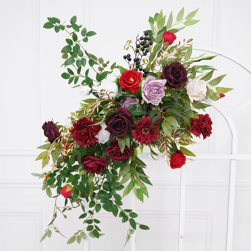 Centre de table floral à suspendre en forme de feuilles roses et vertes