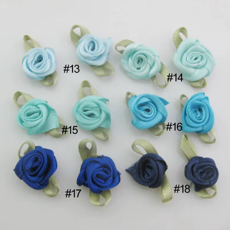 30 couleurs au choix, 50 pièces de rubans à la mode, rosettes en forme de rose avec feuilles, accessoires de fleurs en tissu, fournitures de couture pour travaux manuels, DIY