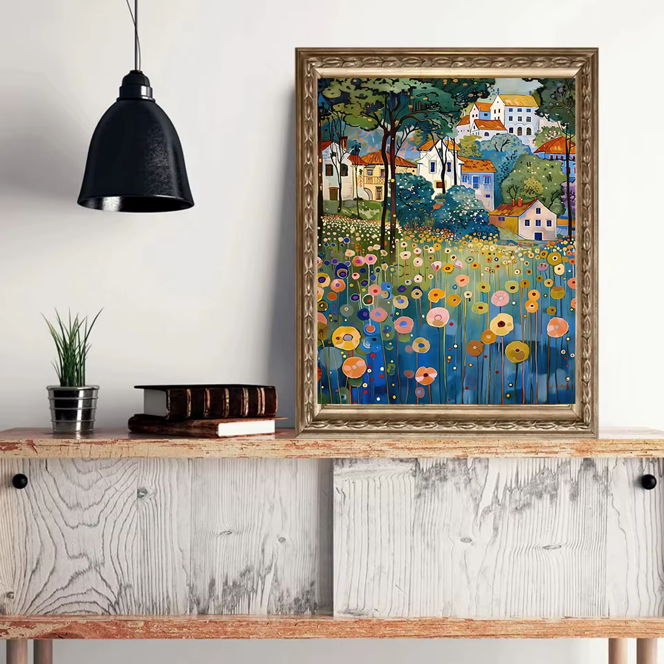 Affiche d'exposition d'arbre de nuit de Village de jardin Floral Gustav Klimt