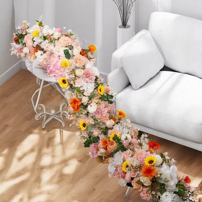 Arrangement de rangées de fausses fleurs 200x35CM
