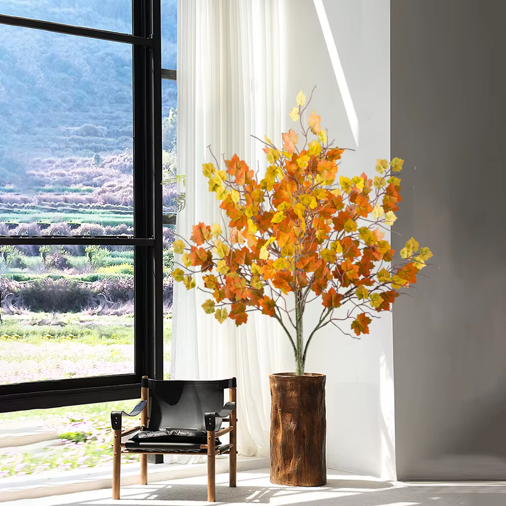 Feuilles d'Érable Artificielles, Fausses Plantes Tropicales, Branche pour Festival de Récolte, Décor d'Halloween, 40-60cm