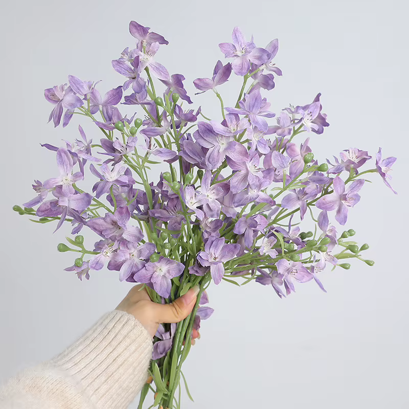 Lot de 10 fleurs artificielles en soie Delphinium pour la décoration intérieure