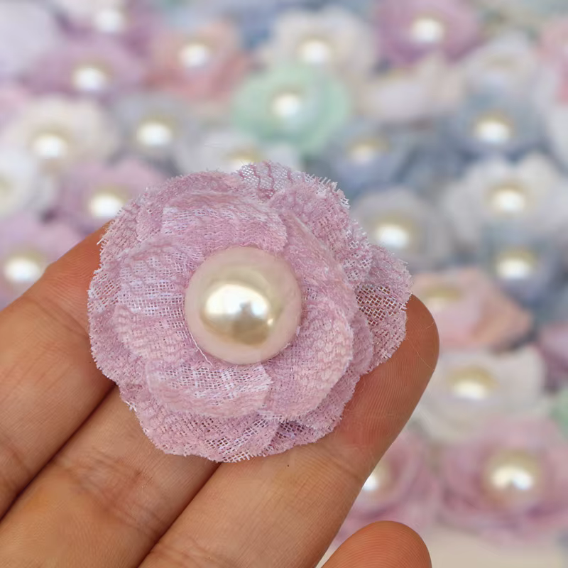 Fleurs Artificielles en Tissu Perlé Fait à la Main