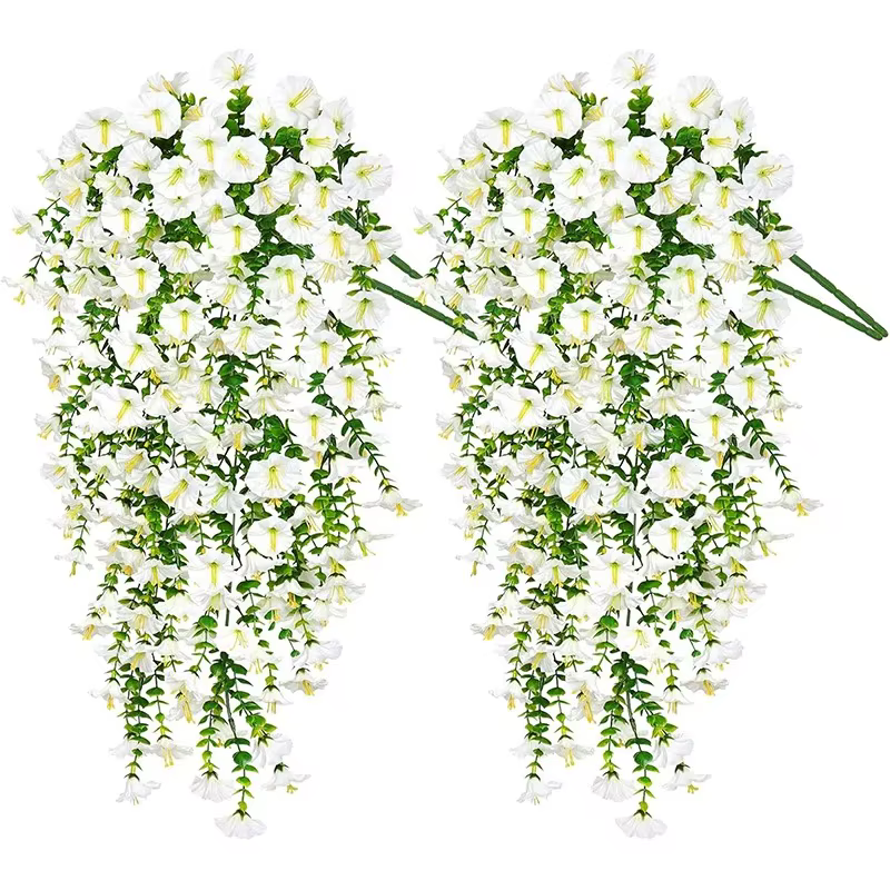 75 cm blanc Crochet fleur artificielle matin gloire tenture murale fausses plantes violettes suspendus