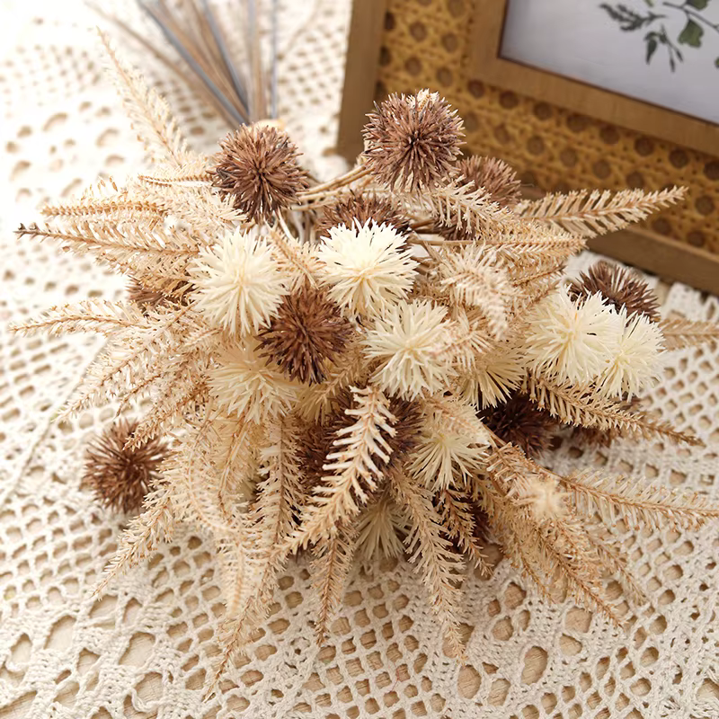 Kiku fleur artificielle boule de épineux fleurs en plastique marron pompon Mums fausse plante bricolage maison salle de mariage rétro lavande décoration