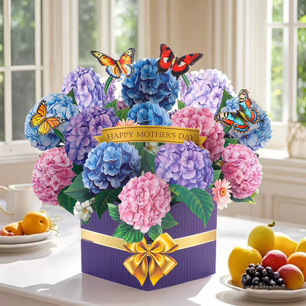 Carte de vœux pop-up avec bouquet de fleurs