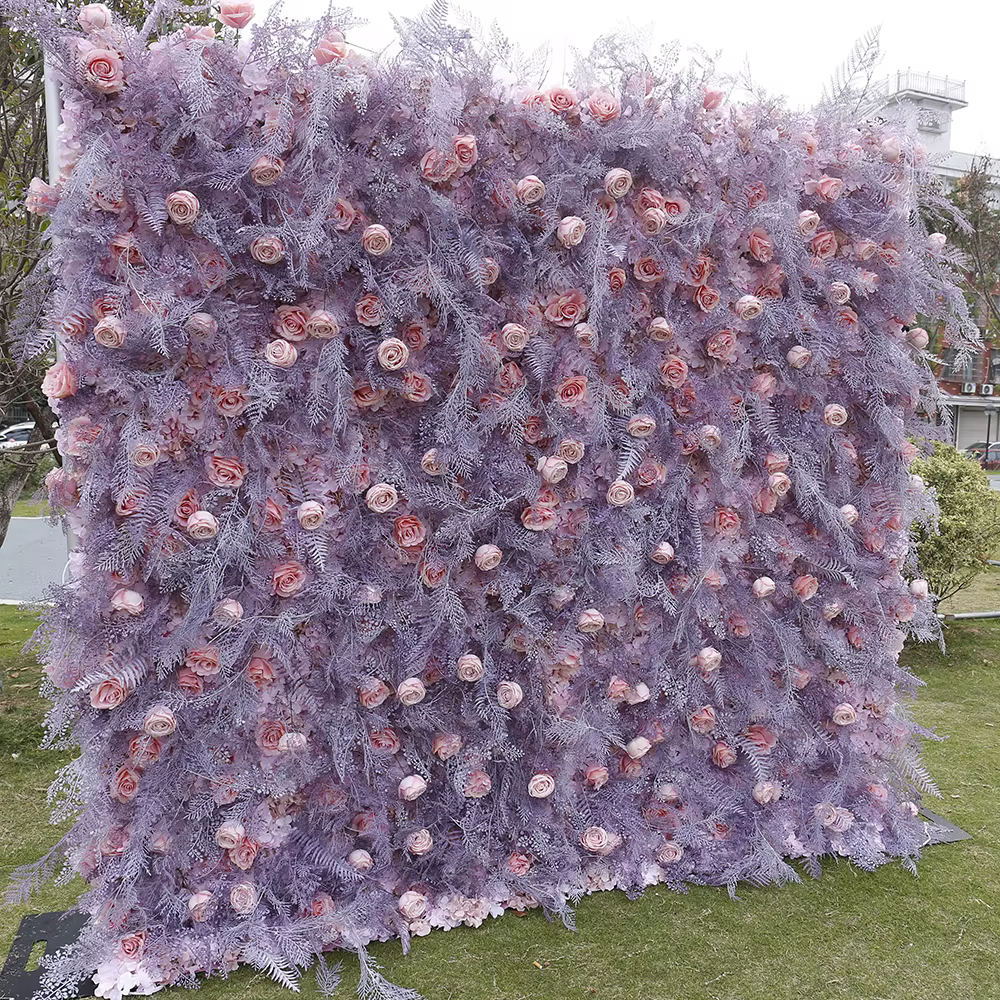 Panneau mural de fleurs artificielles roses et violettes